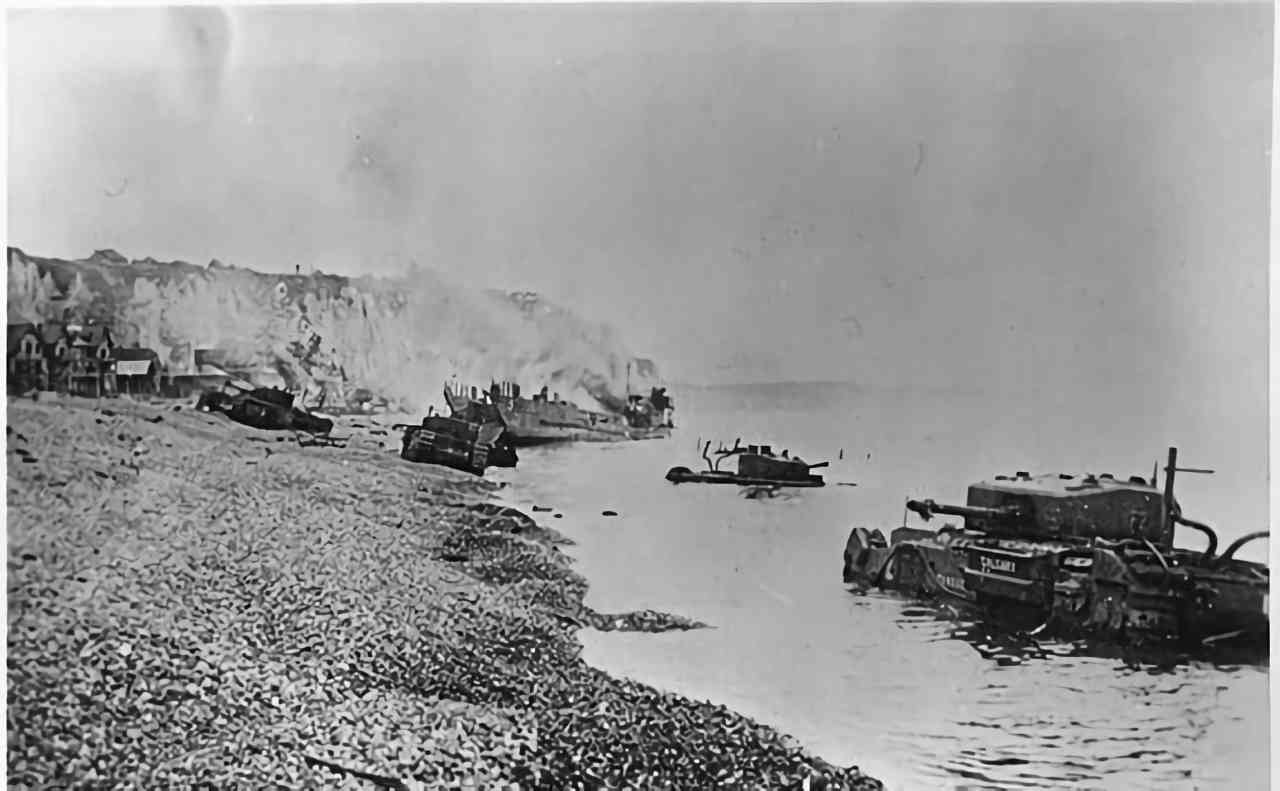 Wrecked Allied ships after the Dieppe Raid